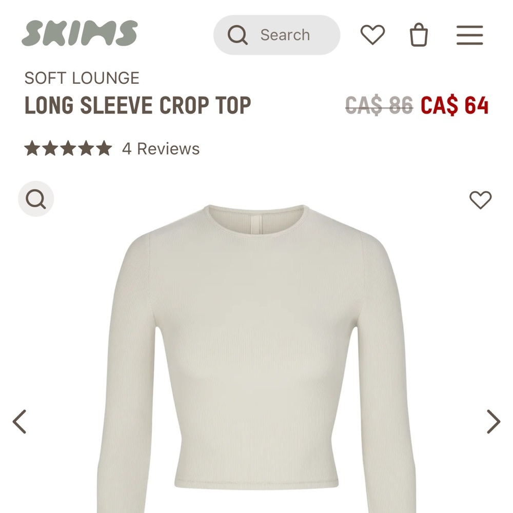 SKIMS -  LONG SLEEVE CROP TOP NEVER WORN NWT LIMITED EDITION COLOUR